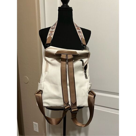 Fadeon leather white backpack with brown accents - Picture 2 of 7
